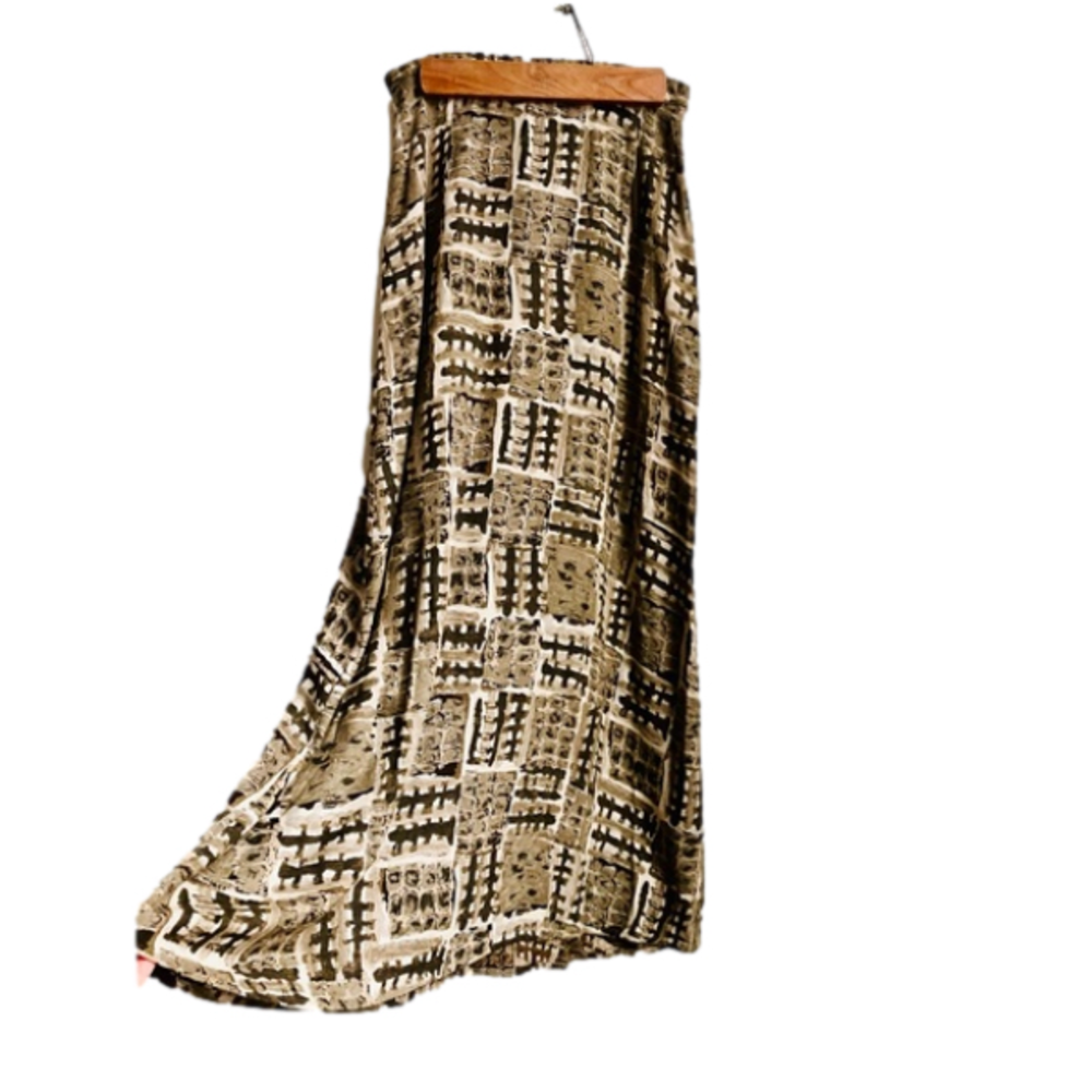 1990s 90s vintage vtg 🤎 Ellen Figg Graphic TONES OF BROWN 90s Maxi Skirt xs